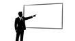© vectorvovdesign - Businessman pointing at blank whiteboard for presentation, meeting, or teaching