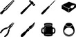 © HADI INCREDIBLE - Jewelry making and repair tools icon set featuring ring sizing stick, silversmith hammer, pliers, and gemstones