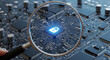 © MP-AI - Data privacy concerns highlight digital security with magnifying glass focusing on lock icon on circuit board