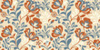 © Dhani - Vibrant floral pattern with orange and blue flowers on cream background