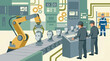 © Pixelply - Industrial automation: robotic arm assembling robot heads on production line