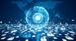 © Riski Digital Studio - Global digital security network with glowing earth and lock icons