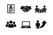 © IJ-studio - Employment process flat icon set demonstrating job search, human resources, teamwork, interview, and career growth