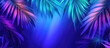 © Sa - Vibrant palm leaves shine brightly in a tropical nighttime scene with colorful lights