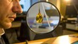 © New - A professional auditor in a dark suit examines documents with a magnifying glass, symbolizing investigation, precision, accountability, and the pursuit of truth in detailed analysis.