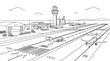 © bogel - Line drawing of airport runway and control tower.
