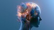 © Benjawan - Abstract 3D illustration of a glowing human head profile with blooming soft pastel lotus flowers inside representing mental health, mindfulness, and inner peace.