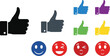 © Jebiner - Thumbs Up and Winking Facial Expressions Set Depicting Positive Feedback and Approval Symbols.