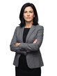 © moyabalinda - Professional Confident Woman in a Grey Blazer with Arms Crossed Against a Blank Background for Corporate and Business Themes