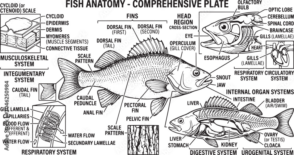 Labling A Fish Fish Anatomy Illustration: Comprehensive Diagram Detailed scientific ...
