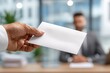 © SilentSmog - Professional business person handing white envelope to associate across desk with envelope business document transaction exchange contract corporate delivery agreement communication transfer