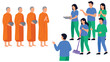 © MDTAZBIRHOSSAIN - Monks in orange robes receive alms from people community offering food.