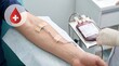 © swadhin - Blood donation process with needle in patient arm, medical volunteer collecting blood bag in clinic, healthcare charity and transfusion concept