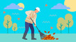 © Luna - Gardener raking autumn leaves in park flat vector illustration