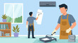 © Orhan - Two men painting a room with rollers, illustrating home renovation