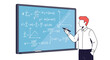 © erlinda - Teacher explaining complex math formulas on a blue chalkboard, education concept