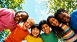 © Rina - Diverse group of happy children standing together outdoors in a circle 4k