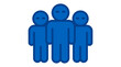 © Wan - Group of three stylized blue people icons standing together, teamwork concept