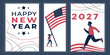 © Shaon - Happy new year 2027 set of illustrations with runner and american flag usa flag national pride united states american culture patriotic celebration illustration american greeting