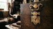 © REMBUR - Antique wooden treasure chest with ornate brass lock and hardware, hinting at hidden contents.
