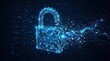 © Asset Arc - Digital padlock disintegrating into glowing blue particles and data streams against a dark abstract background symbolizing data breach cybersecurity and the breakdown of digital security systems
