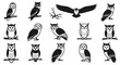 © Muttaqin - Minimalist black and white owl vector icons and silhouettes collection