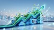 © Lila - Sustainable economic growth chart with renewable energy symbols like wind turbines and solar panels, green finance and eco-friendly investment concept with upward trend arrow