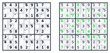 © Svetlana - Easy killer Sudoku game template vector illustration. Flat design grid layout with unsolved puzzle and green solution answers. Mathematical logic brain teaser isolated on transparent background