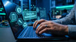© Nusrat - Facility management system interface on laptop screen, analyzing data and optimizing operations with ai technology, modern office background.