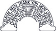 © Sadhin - Rainbow semicircle shape with thank you message in multiple languages for appreciation and gratitude.