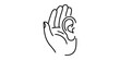 © Shreemoti - Hand cupped behind ear listening closely, simple black line drawing icon