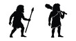 © Mama - Caveman And Cavewoman Figures With Weapons Black Silhouette prehistoric man woman cave dweller stone age