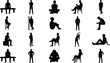 © Sheikh - Human silhouette illustration with sitting, standing, leaning, crouching, cross‑legged poses, and diverse everyday posture vector elements