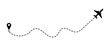 © LionStudio - Flight path dotted curve line route start point to destination concept of travel, foreign tour, navigation, plane route map. Black aircraft travel route with dashed line path. Vector illustration.