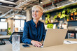 © BusinessClass by W61 - Smiling businesswoman working on laptop at the office