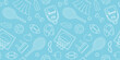 © Iry - Universal seamless pattern for sports, fitness and healthy living. Blue background with white silhouettes of physical activity objects and attributes. Sports print for packaging, textiles and paper. V