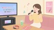 © Diamond Fuji - カラオケボックスでマイクを握り楽しそうに歌う若い女性のイラスト