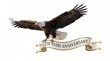 © md - Bald eagle standing on a 250 years anniversary banner isolated on white background