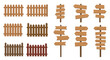 © Adrien - Large set of various wooden fence sections and directional signposts in different styles and natural shades of brown.