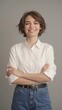 © junet - Smiling Woman in White Shirt and Jeans Portrait of Confidence young