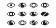 © MD - Eye icon set for visibility, view, and password concepts. Black and white vector symbols for web and UI design.