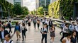 © Sri - Business professionals walking through a green modern urban plaza