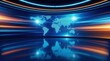 © Niam - High-tech virtual studio space with blue digital displays for news slides and media production.