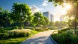 © Beras - A serene city park with lush greenery and a winding path