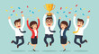 © Purnomo Semlirick - Successful Business Team Celebrating Victory With Trophy and Confetti - A Vibrant Vector Illustration