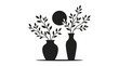 ©  ShaonCreation - Vases with foliage and circular element black silhouette on white background