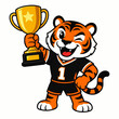 © Rendra Purwandy - Tiger mascot holding trophy in victory pose on soccer field