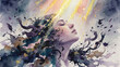 © Artistic Memory - Risveglio spirituale: volto femminile immerso in luce dorata e oscurità artistica