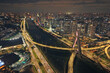 © Tales - Aerial night view of Octávio Frias de Oliveira Bridge, the cable-stayed bridge over Marginal Pinheiros in São Paulo, with vehicle traffic - São Paulo, Brazil