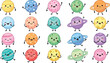 © Kuddus - Cute cartoon planet character vector set featuring colorful galaxy space emoticons, funny solar system mascots for astronomy stickers, nursery prints, and kids birthday designs.